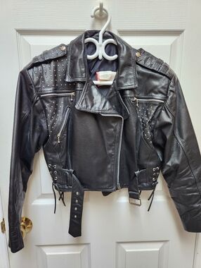 Vintage 80's Studded Black Leather Moto Jacket